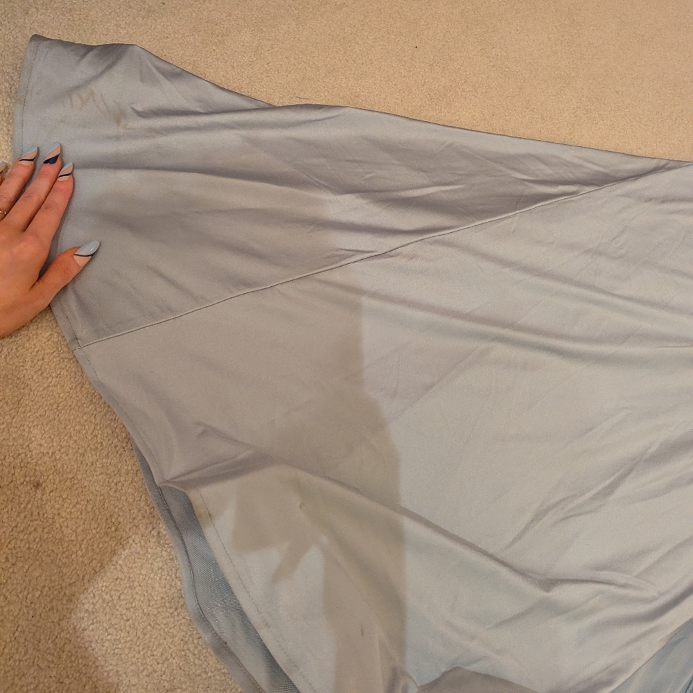 Off-the-Shoulder Corset Stretch Satin Mermaid Dress with Slight Train in Mist - Picture 15 of 16